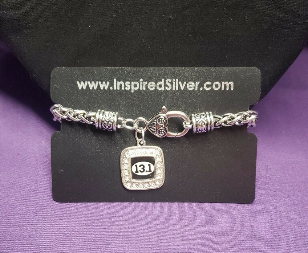 Inspired Silver Braided Chain Bracelet w/ "13.1" Half Marathon Charm, on card